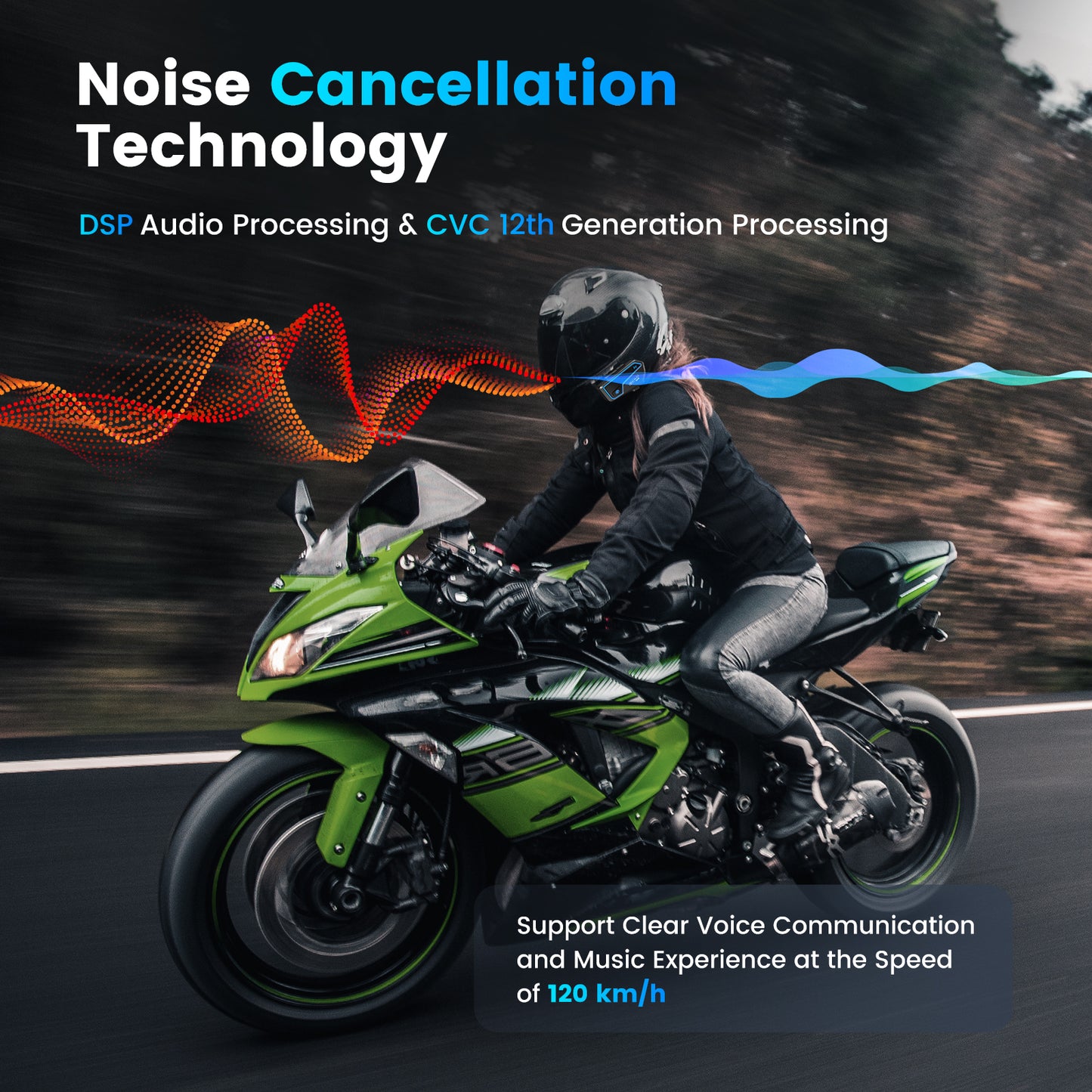 GX10 Motorcycle Bluetooth Headset, EQ Stronger-Bass, 12th CVC Noise Canceling, 8-Riders Intercom