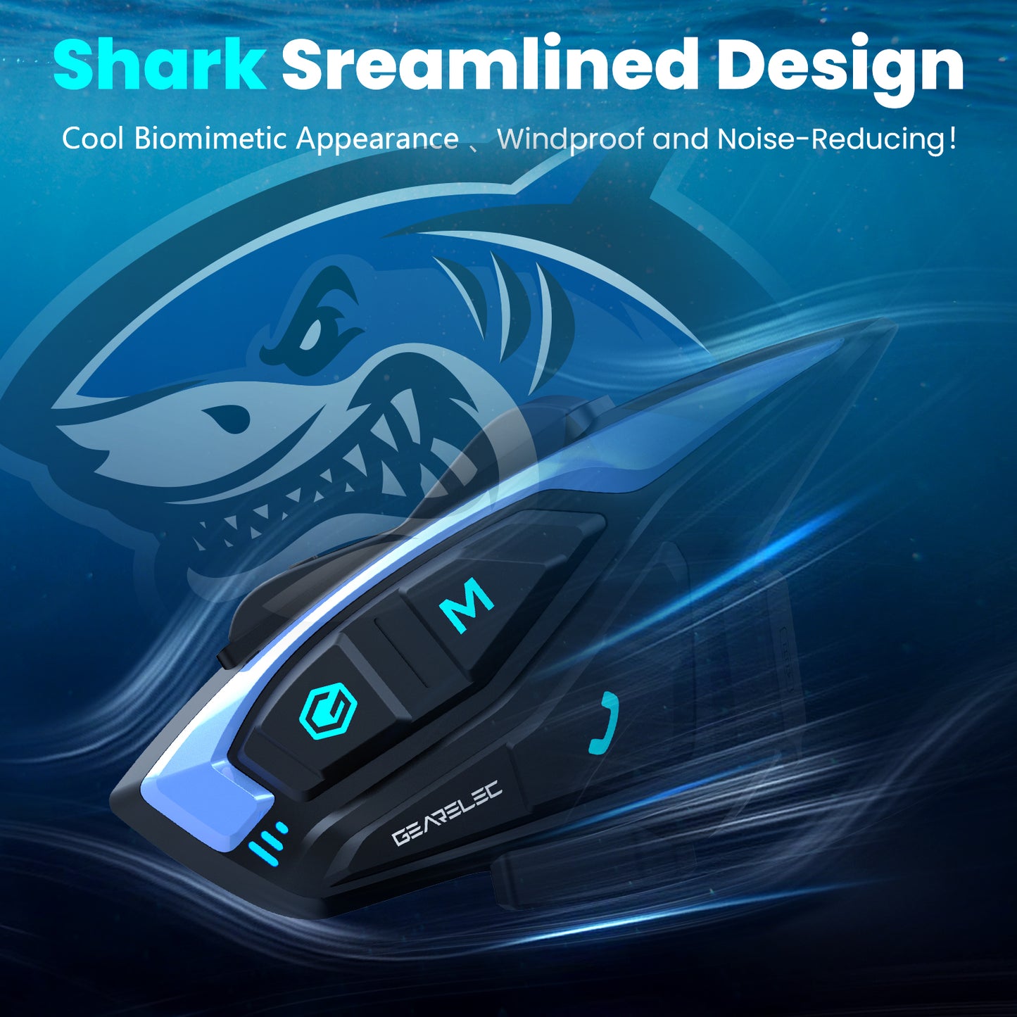 Shark Series Motorcycle Bluetooth Headset  with Upgrade HiFi Speakers, 2-Riders Intercom